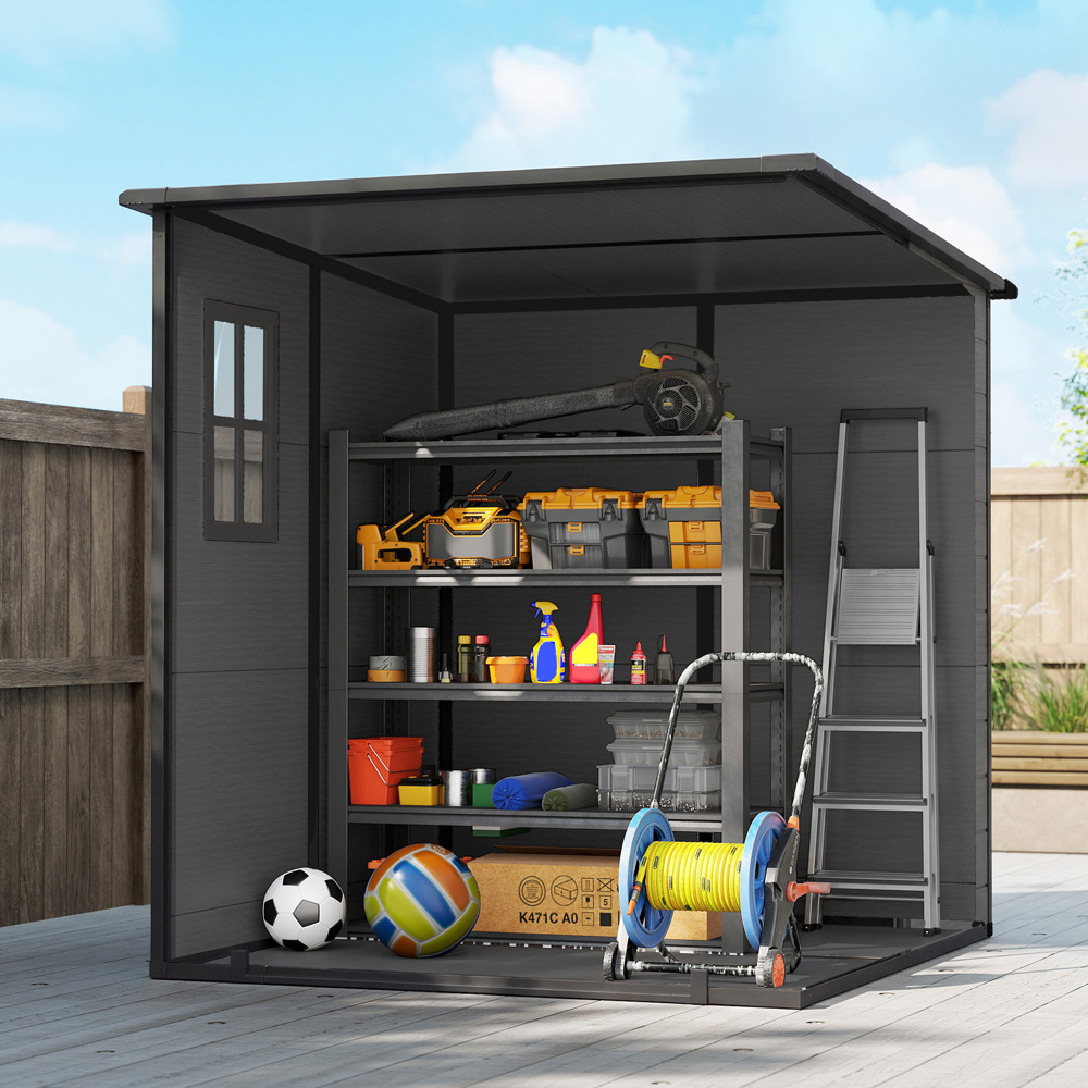 Outsunny 6 x 6ft Dark Grey Pent Garden Shed with Built-In Floor Image 5