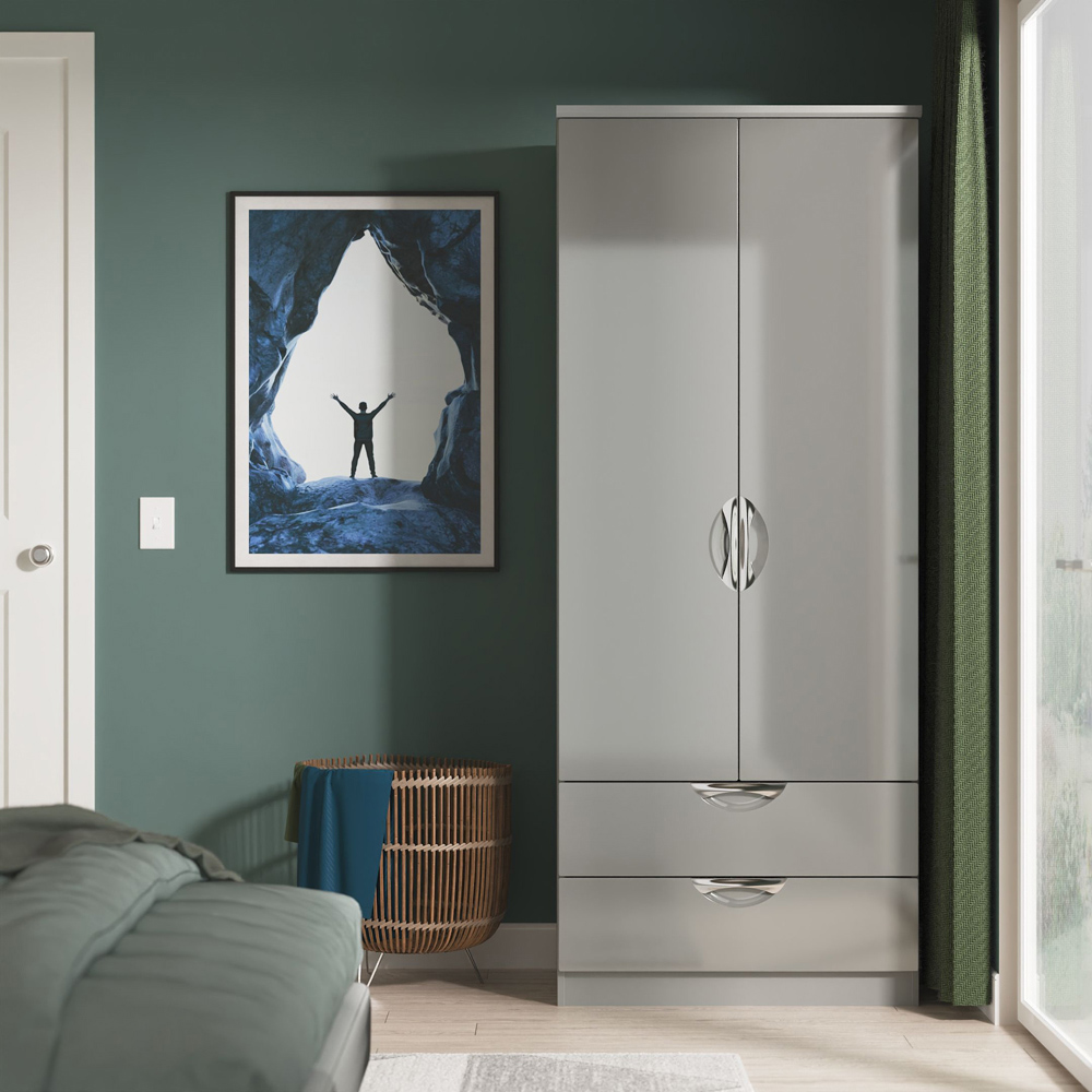 Crowndale Camden 2 Door 2 Drawer Grey Gloss and Dusk Grey Wardrobe Ready Assembled Image 8