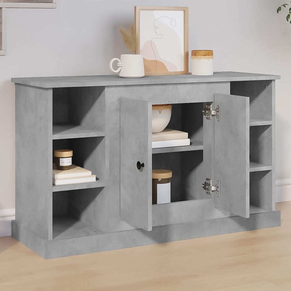 vidaXL 2 Door 6 Shelf Concrete Grey Wooden Sideboard Image 1