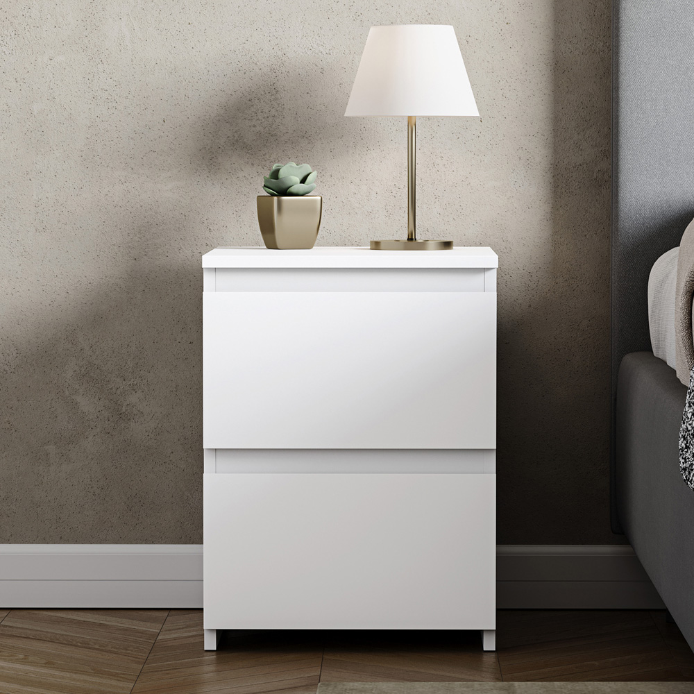 VIDA DESIGNS Denver 2 Drawer White Bedside Table Image 3