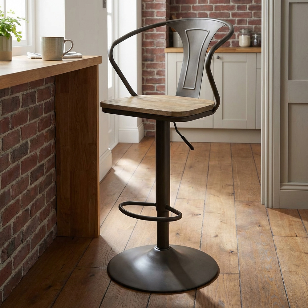 Dark Brown Industrial Iron Bar Stool Image 7