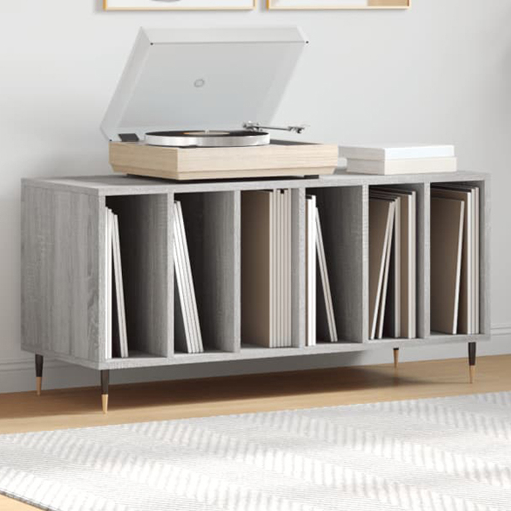 vidaXL 6 Shelf Grey Sonoma Record Cabinet Image 1