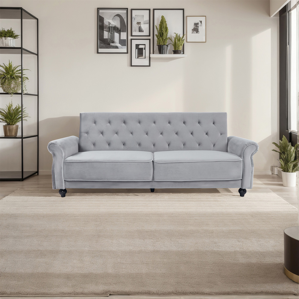 Furniture One 3 Seater Grey Velvet Sofa Bed Image 7