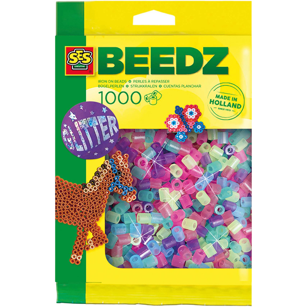 SES Creative Beedz Mix Glitter Iron On Beads 1000 Piece Image 1