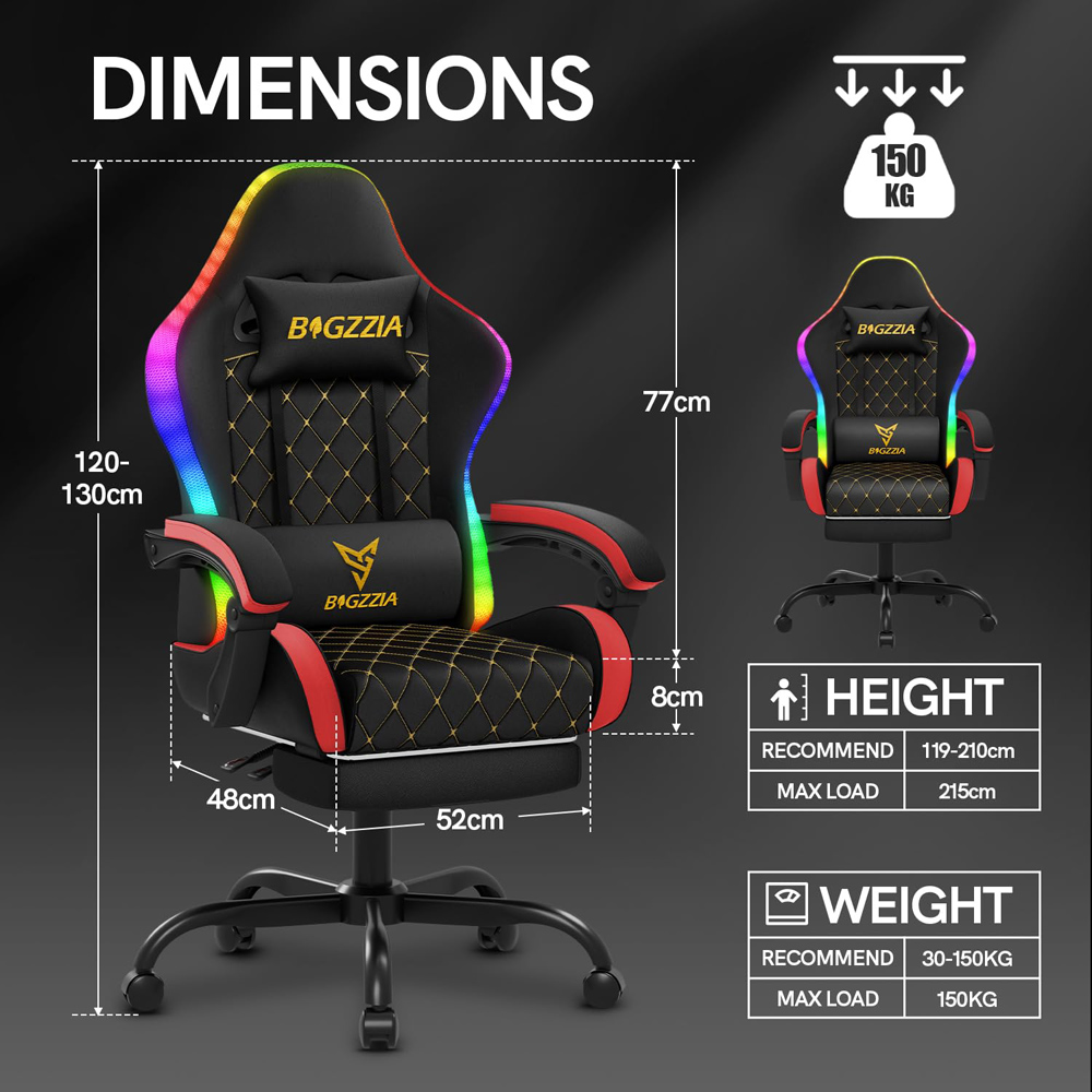 Rattrix Red Reclining RGB Gaming Chair with LED Lights and Footrest Image 9