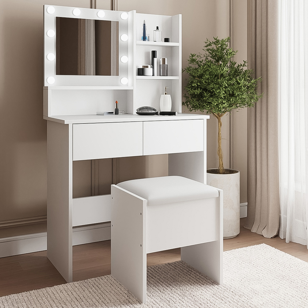 GFW Eva 2 Drawer White Dressing Table Set with LED Mirror Image 1