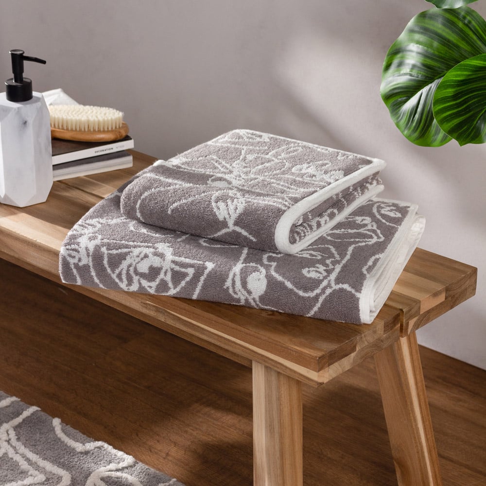 furn. Everybody Turkish Cotton Jacquard Grey Hand Towel Image 2