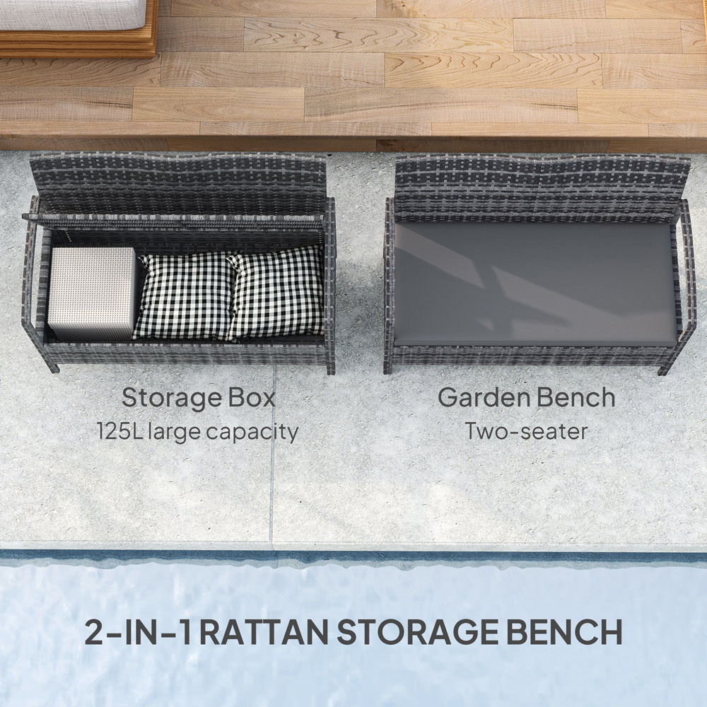 Outsunny 2 Seater Grey Rattan Storage Garden Bench Image 7