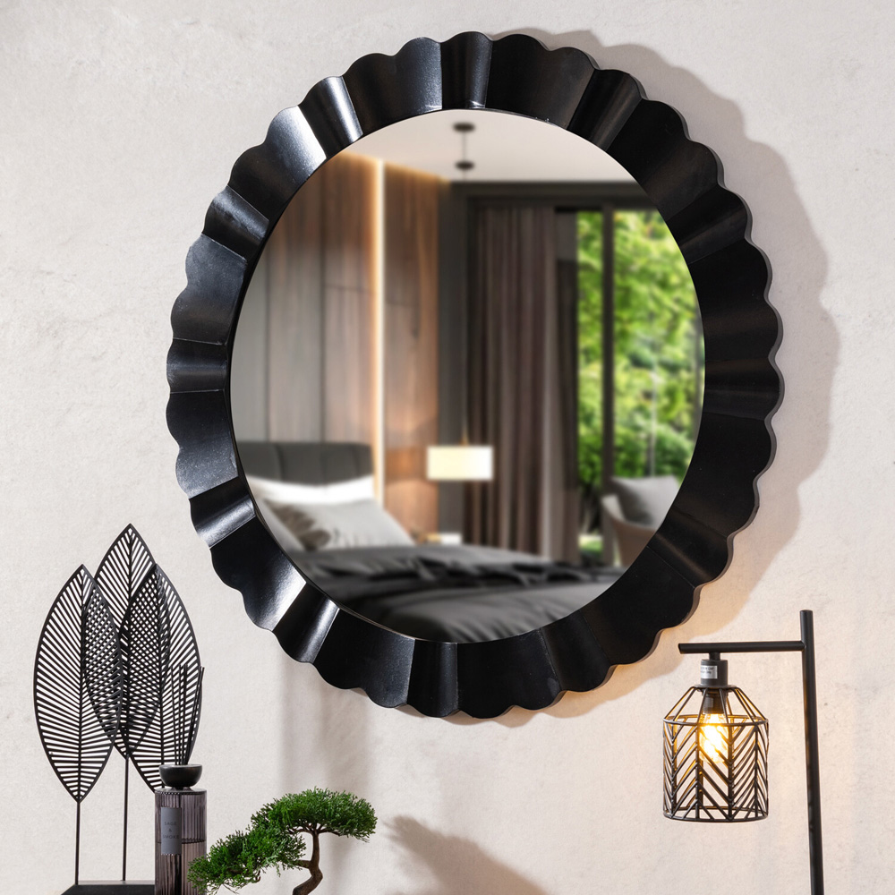 Noir Scalloped Round Mirror Black Image 2