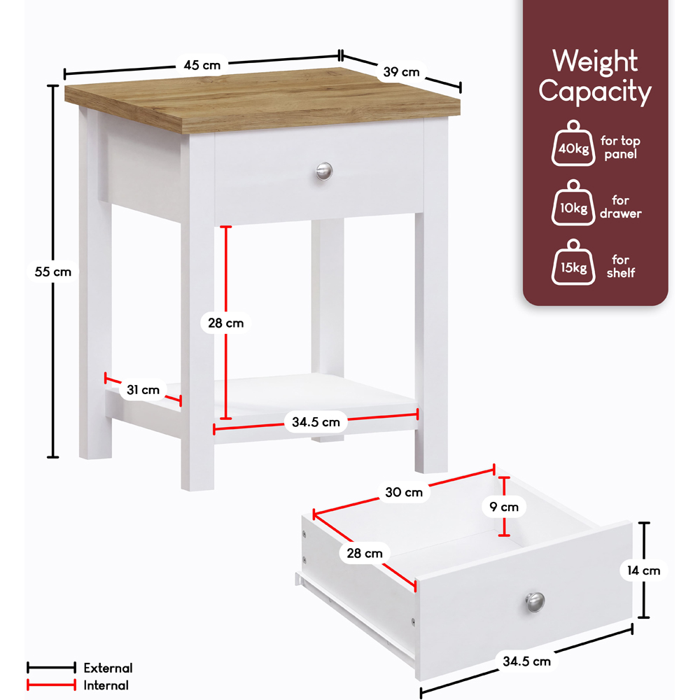 VIDA DESIGNS Arlington Single Drawer White Bedside Table Image 9