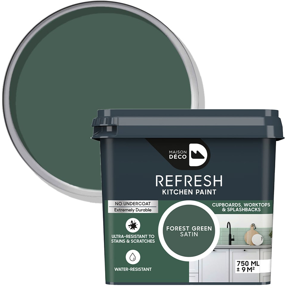 Maison Deco Refresh Kitchen Cupboards and Surfaces Forest Green Satin Paint 750ml Image 1