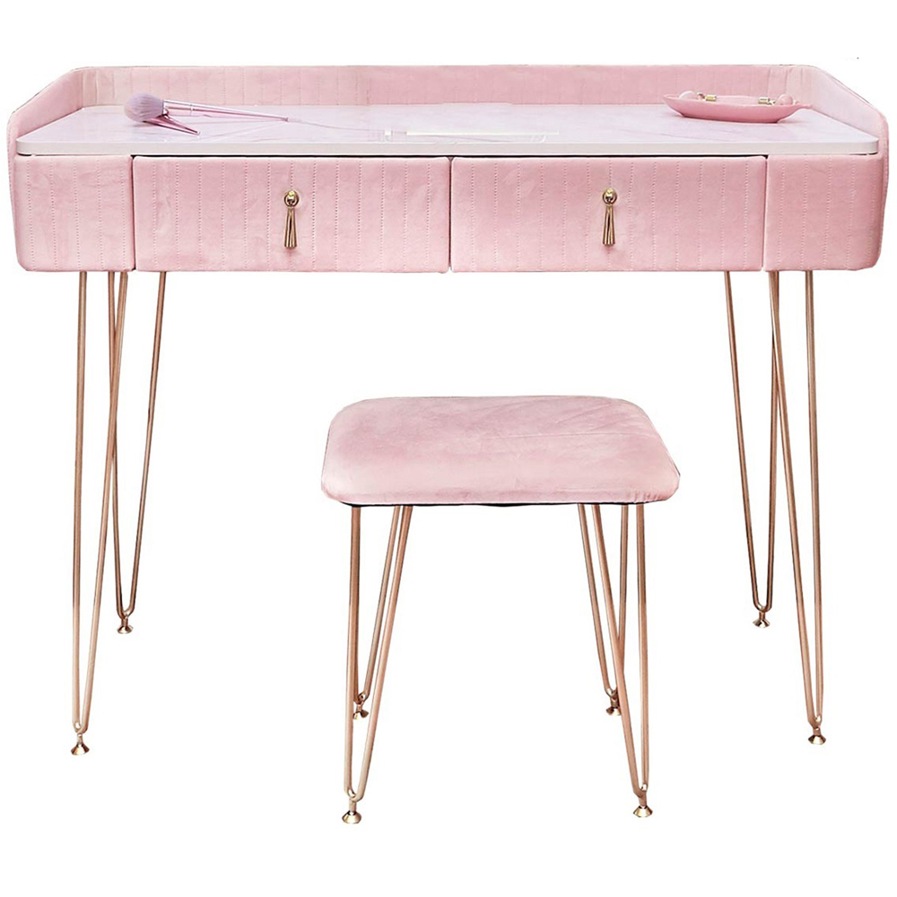CARME Home Tokyo Glow Pink Velvet Dressing Table with Stool Set Image 2