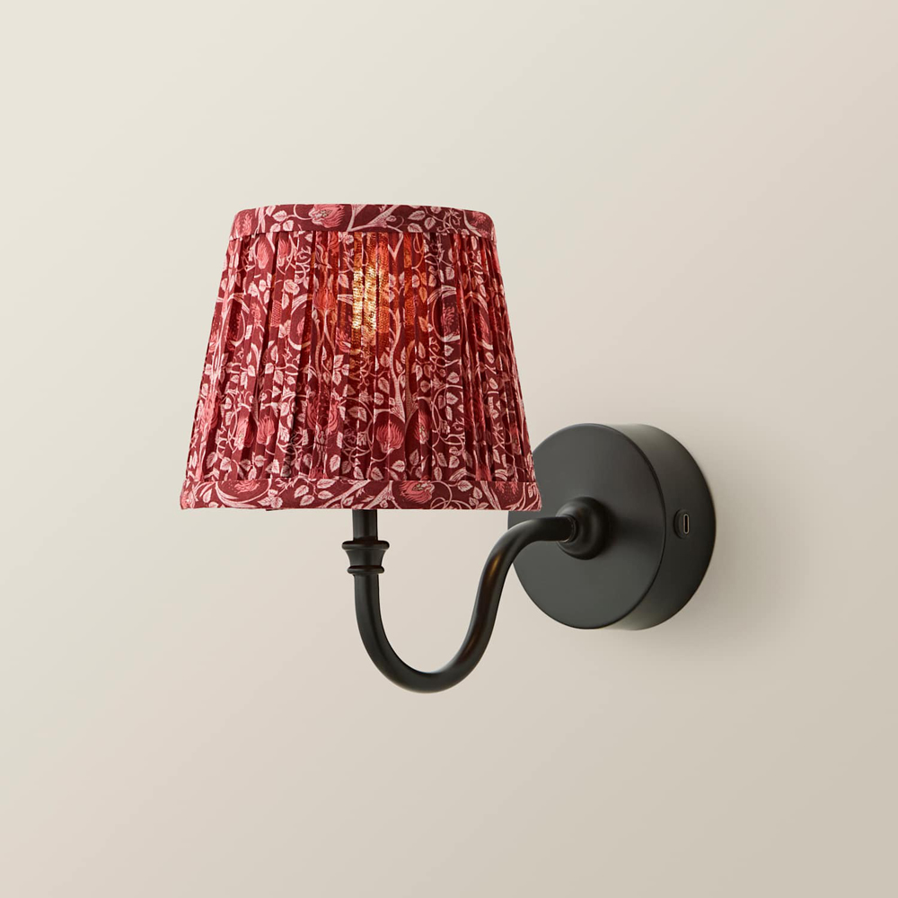ValueLights Lowe Burgundy Floral Pleated Shade Black Rechargeable Wall Light with Bulb Image 3