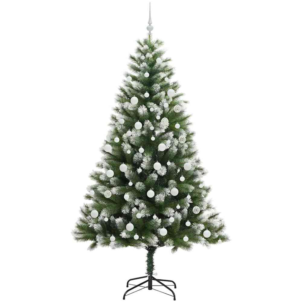 vidaXL Pre-Lit White Baubles Green Artificial Snow Tipped Hinged Christmas Tree 7ft Image 4