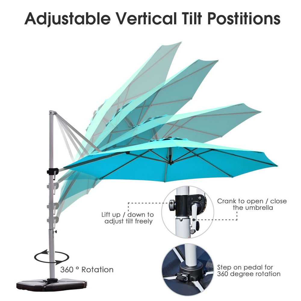 Costway Blue Crank and Tilt Cantilever Parasol 3.3m Image 7