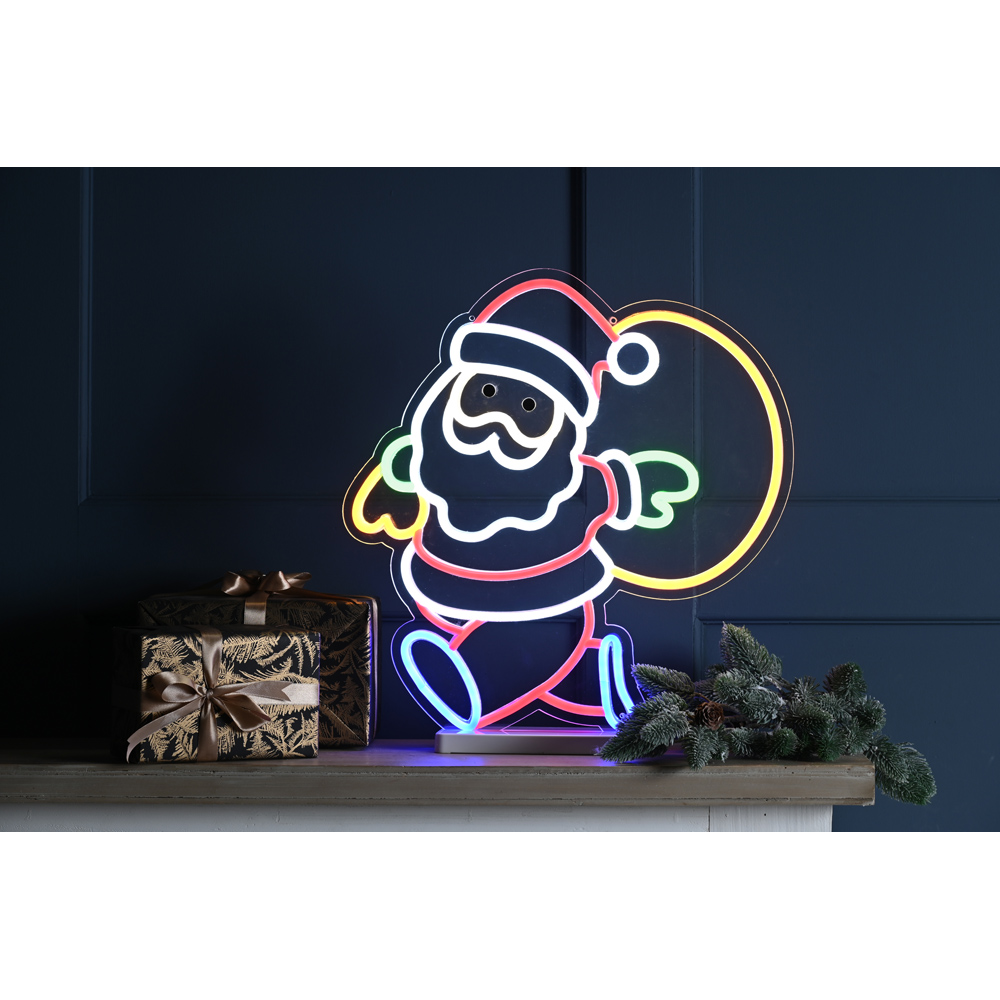 Festive Multicolour LED Neon Santa with Sack on Base Christmas Decoration 45cm Image 2