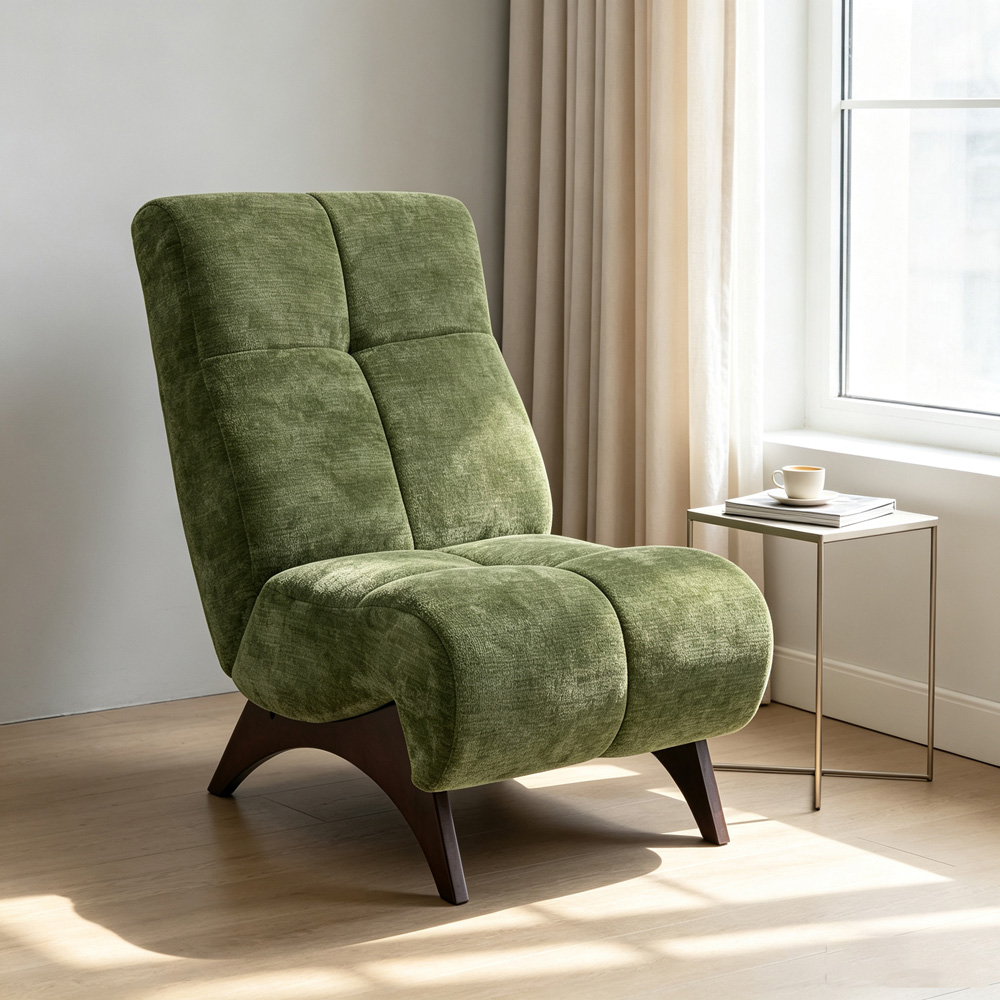 Living and Home Green Chenille Quilted Backrest Lounge Chair Image 7