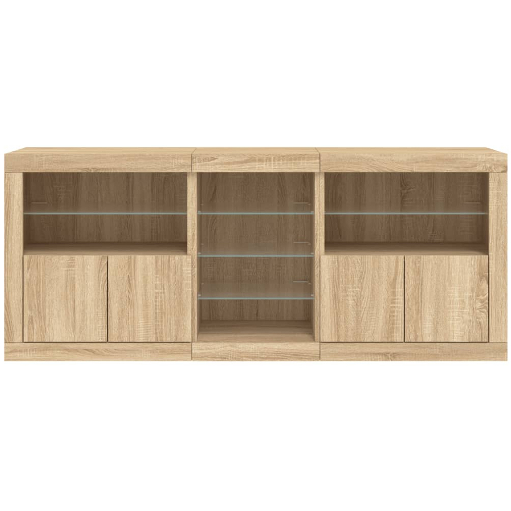 vidaXL 4 Door 8 Shelf Sonoma Oak LED Sideboard 3 Piece Image 4