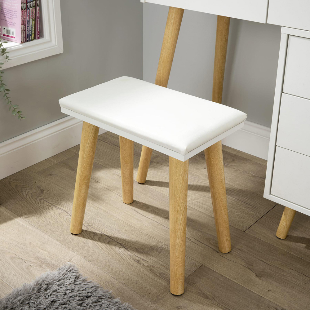Home Source Nova 5 Drawer White Vanity Table and Cushioned Stool Set with LED Mirror Image 3