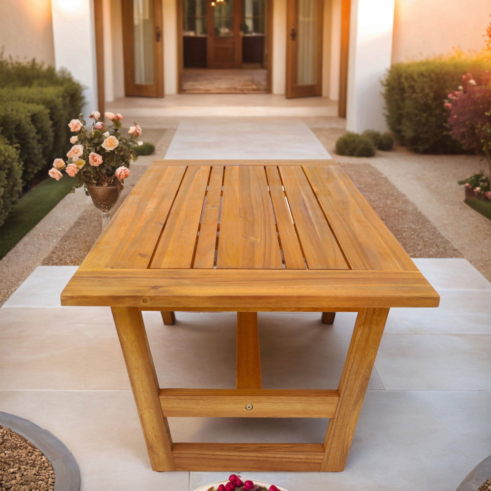 Direct Wicker Teak Finish Straight-Line Design Acacia Wood Outdoor Coffee Table Image 3