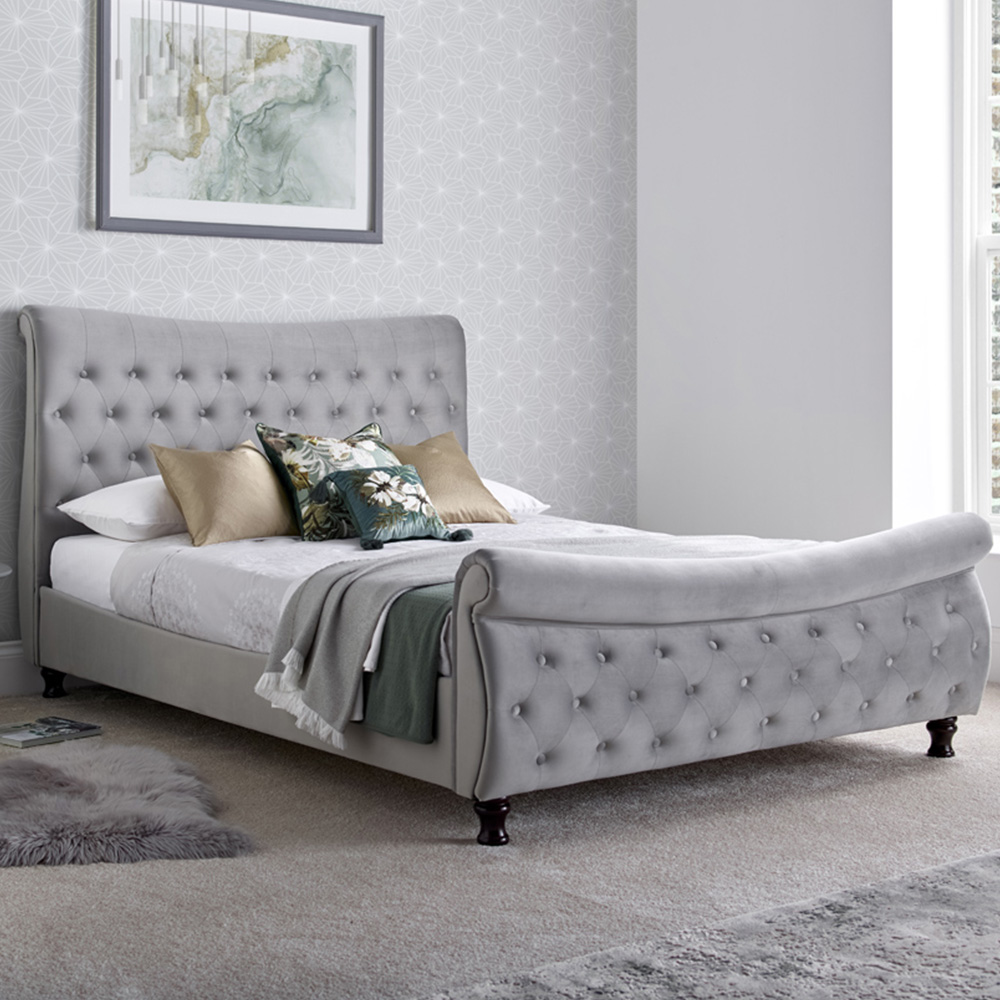 Oxford Super King Size Grey Velvet Chesterfield Sleigh Bed Image 1