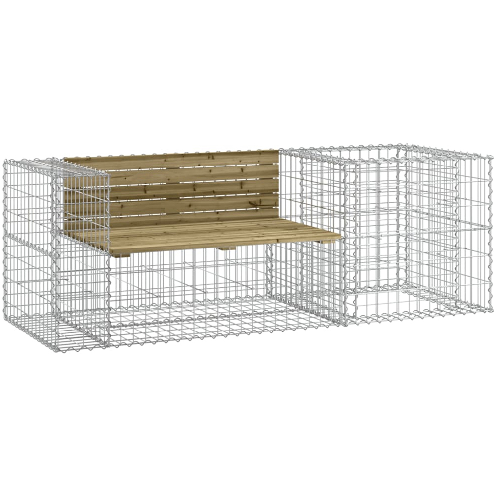 vidaXL Dark Brown Wood Pine Garden Bench with Gabion Basket 65.5 x 192 x 71cm Image 1