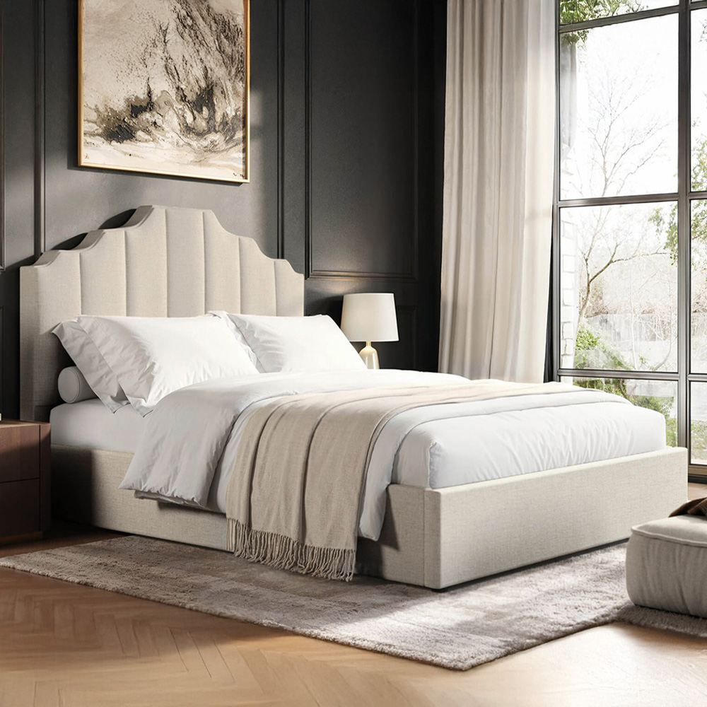 Flair Margot King Size Beige Fabric Ottoman Bed Image 1