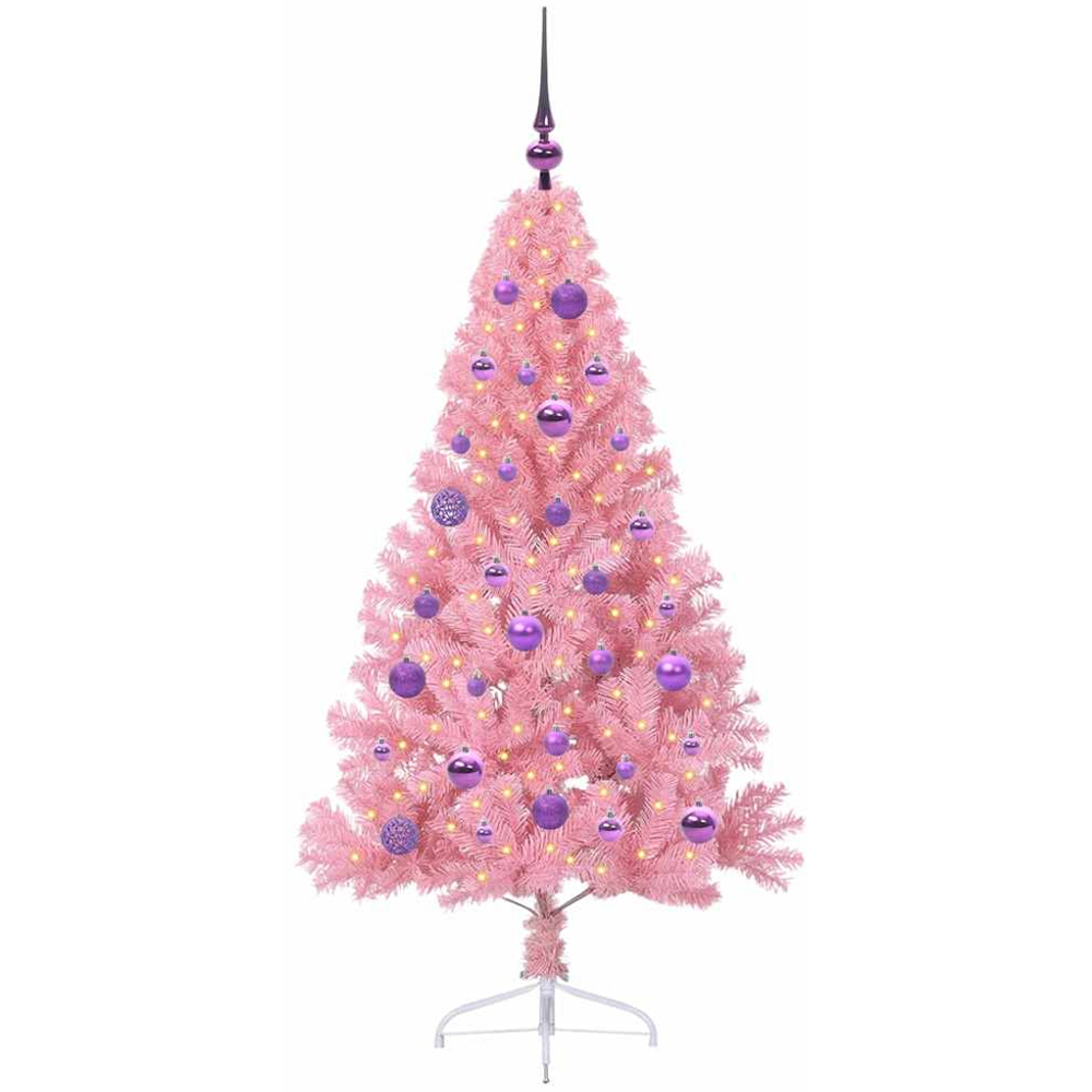 vidaXL Pre-Lit Lilac Baubles Pink Artificial Christmas Tree 5ft Image 1