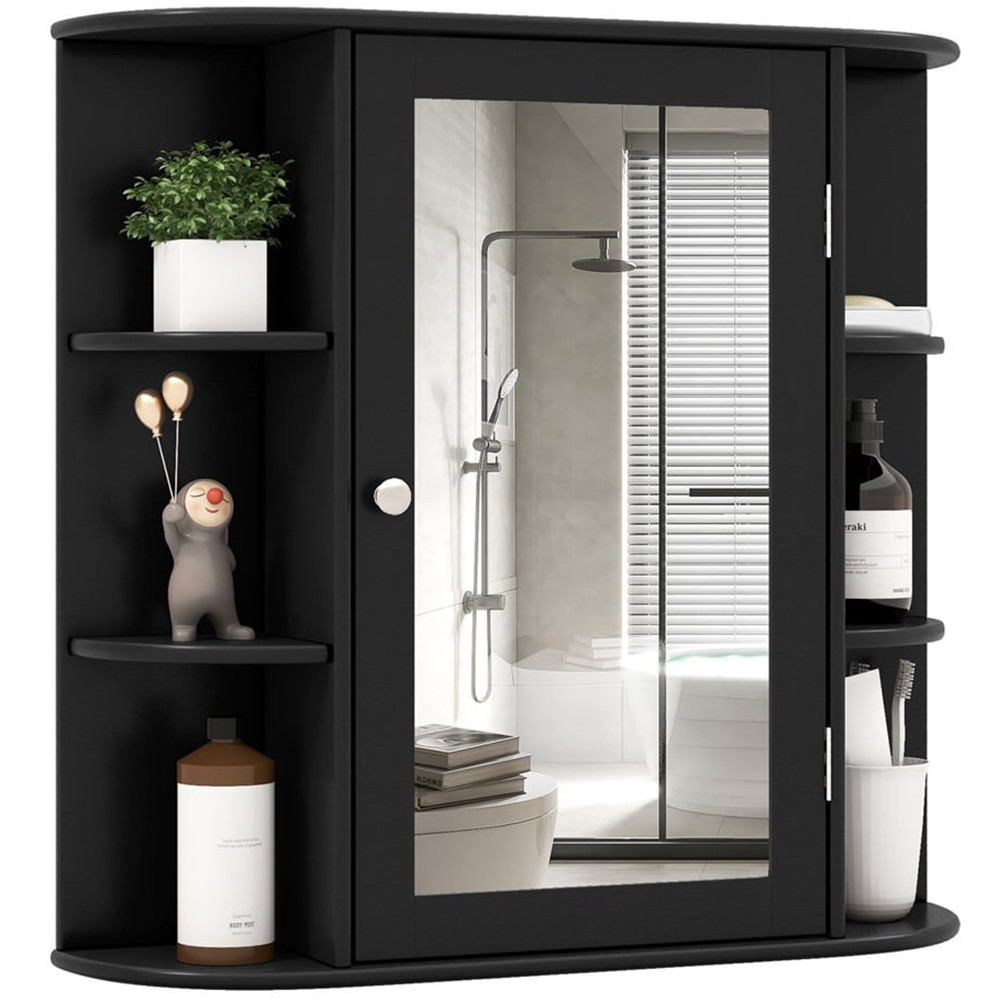 Costway Single Door 6 Shelf Black Mirrored Wall Mounted Bathroom Cabinet Image 2