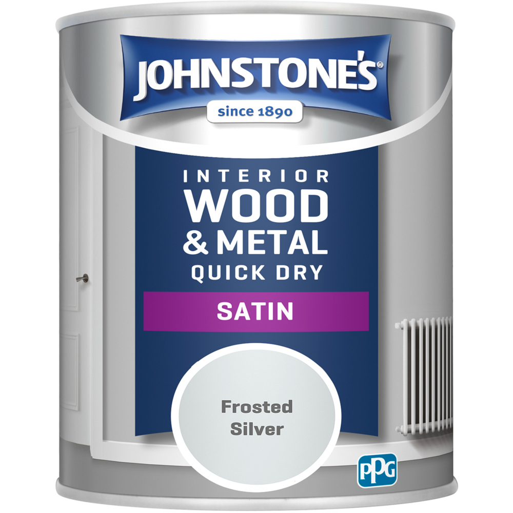 Johnstone's Quick Dry One Coat Wood and Metal Frosted Silver Satin Paint 750ml Image 2