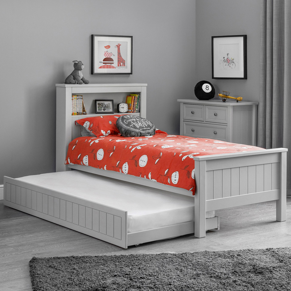 Julian Bowen Maine Single Dove Grey Bed Frame with Bookcase Headboard Image 1