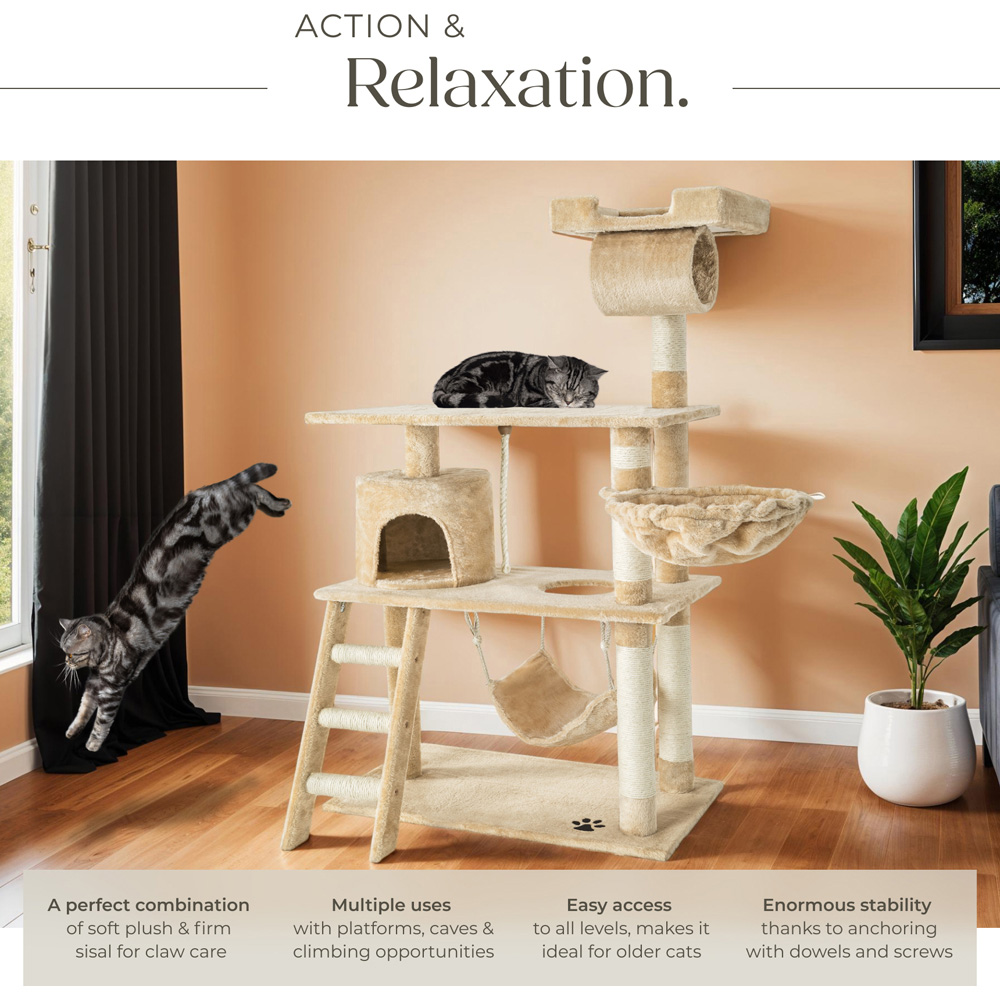 tectake Marcel Beige Cat Tree with Scratching Posts 141cm Image 5
