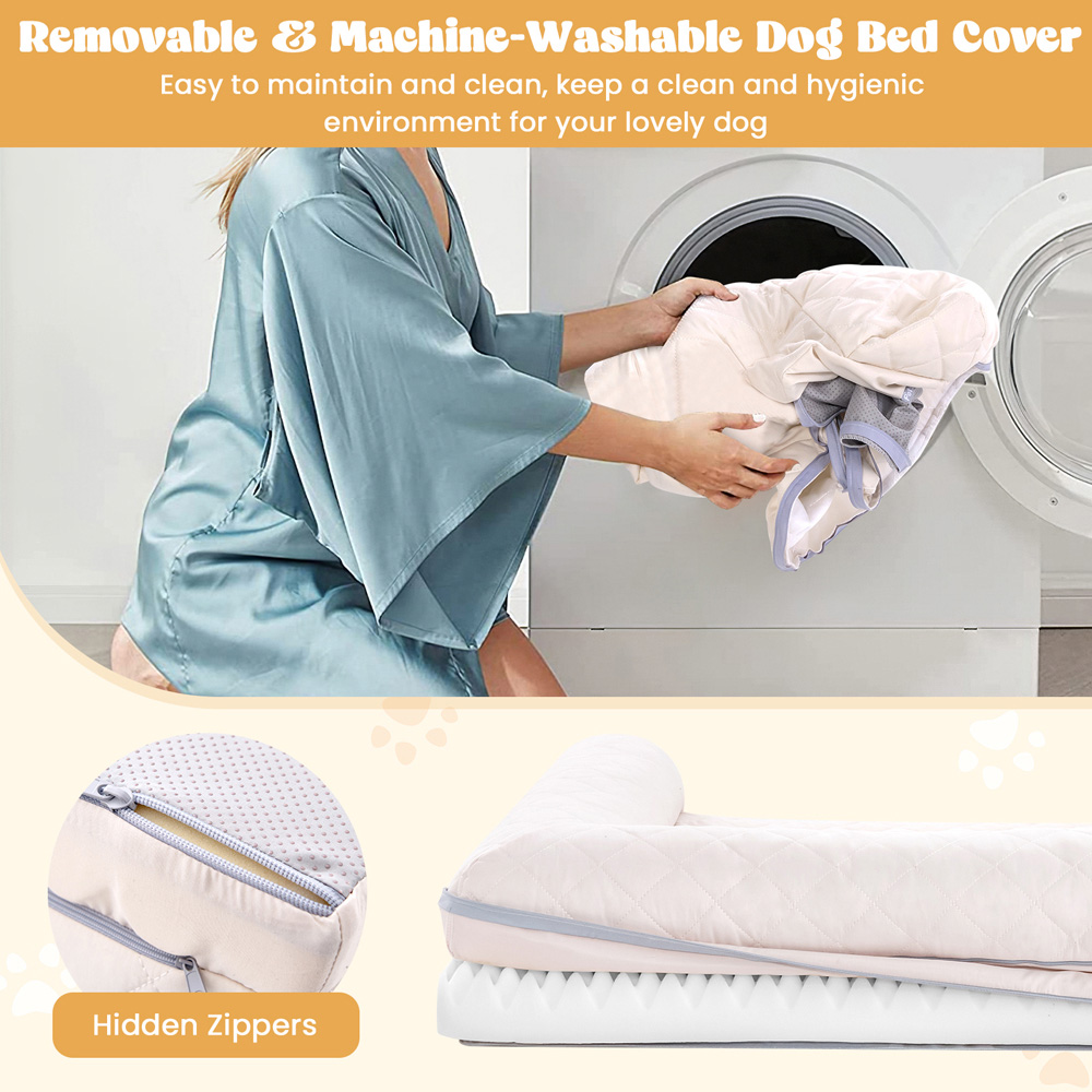 Costway Beige 3 Side Bolster Egg Foam Orthopaedic Dog Bed Image 6