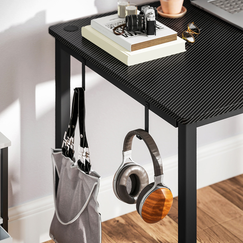 HOMCOM L Shaped Corner Computer Desk with Fabric Bag and Hooks Black Image 8
