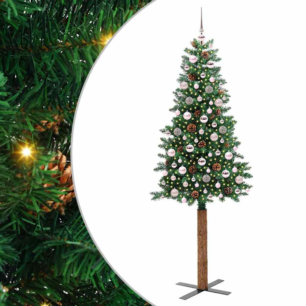 vidaXL Green Artificial Christmas Tree with Pinecones LEDs Pink Decoration Ornaments 7ft Image 2