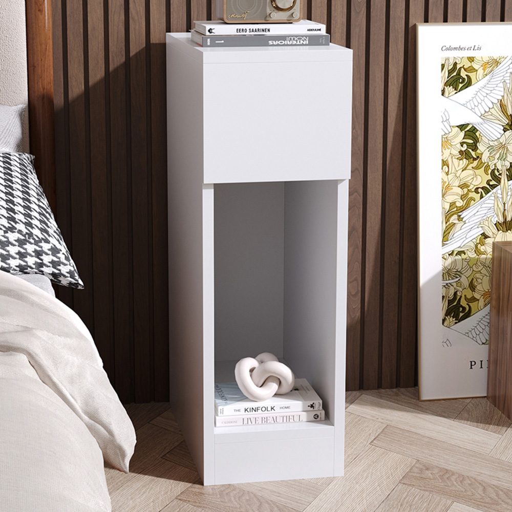 Living and Home Single Drawer White Bedside Table Image 1