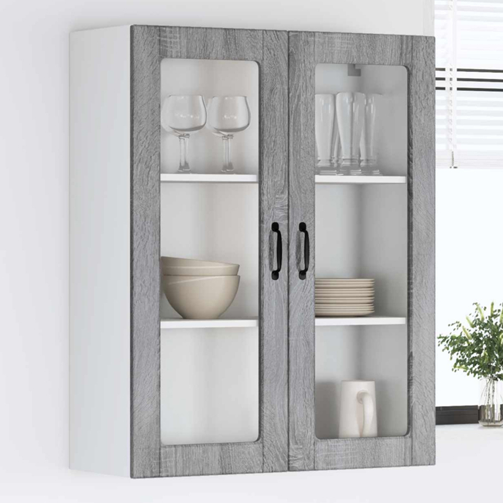vidaXL 2 Glass Door Grey Sonoma Kitchen Wall Cabinet Image 1