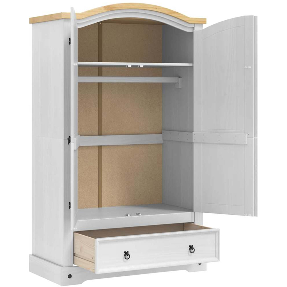 vidaXL Corona 2 Door Single Drawer White Solid Pine Wood Wardrobe Image 5