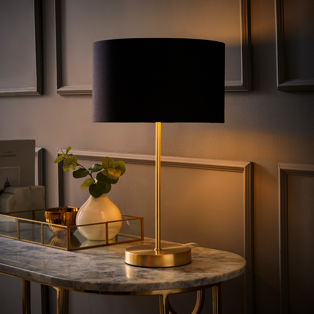 ValueLights Charlie Metallic and Black Shade Gold Table Lamp and Bulb Image 7