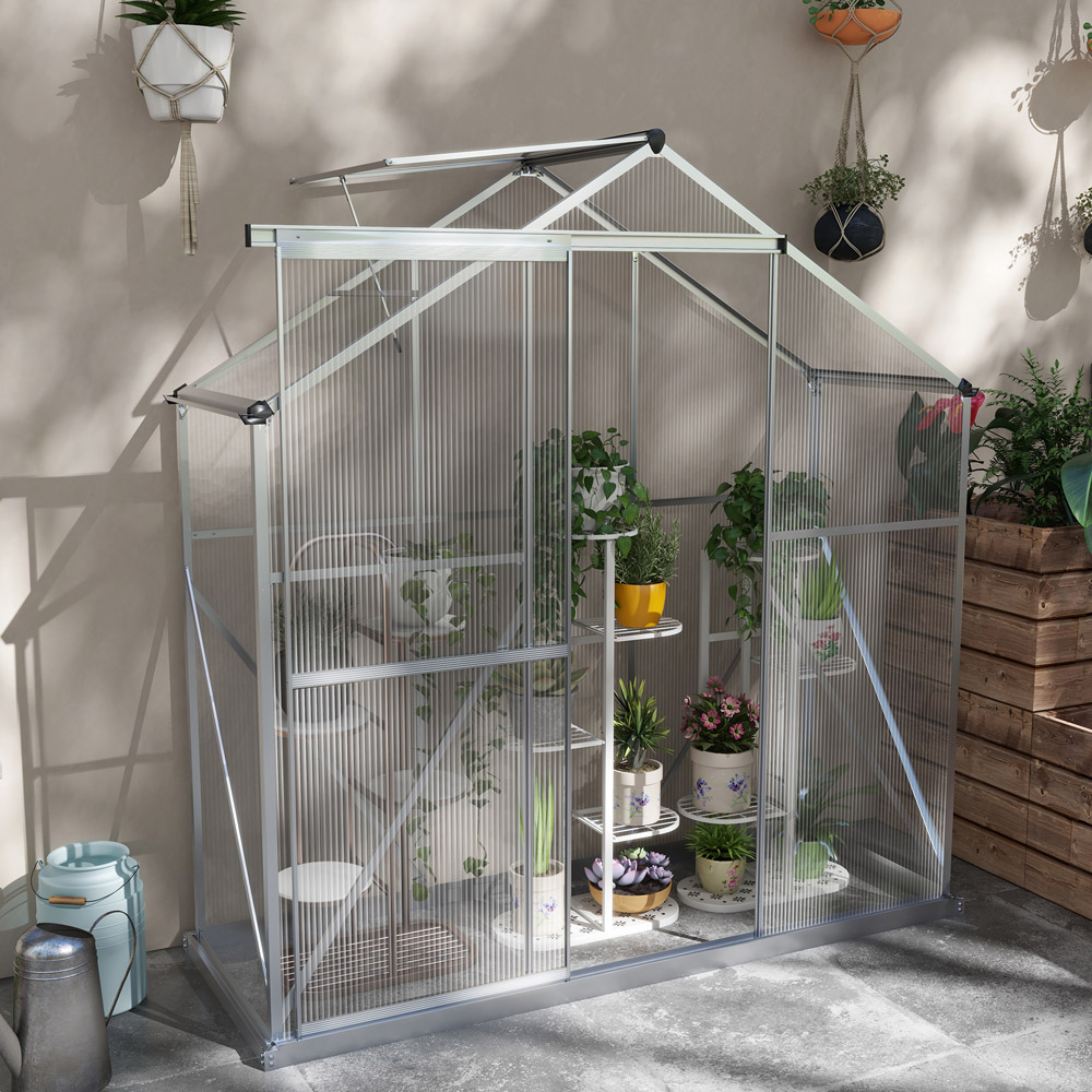 Outsunny Silver Aluminium Polycarbonate 6 x 2.5ft Greenhouse Image 2