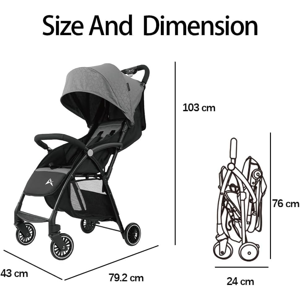 Alivio Grey Foldable Baby Pushchair Stroller with Mosquito Net and Shoulder Strap Image 8