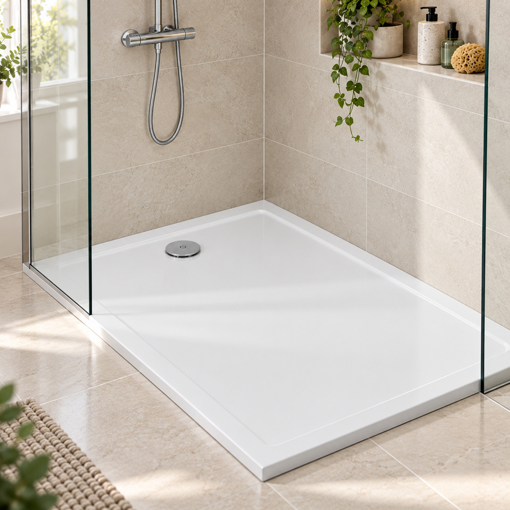 Go Bathrooms Delton White Low Profile Rectangular Shower Tray 1200 x 700mm Image 4