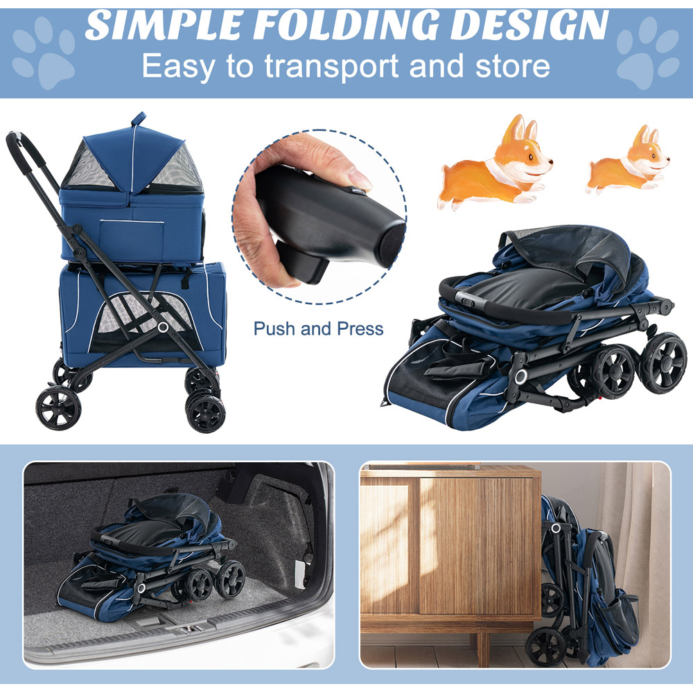 Costway Blue Foldable Double Pet Stroller Image 6
