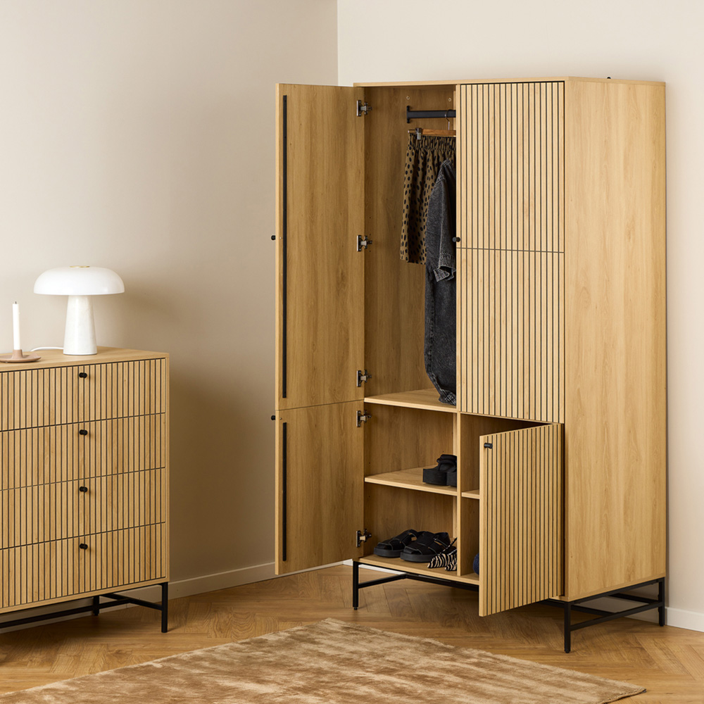Florence Albany 4 Door Black and Oak Wardrobe Image 7