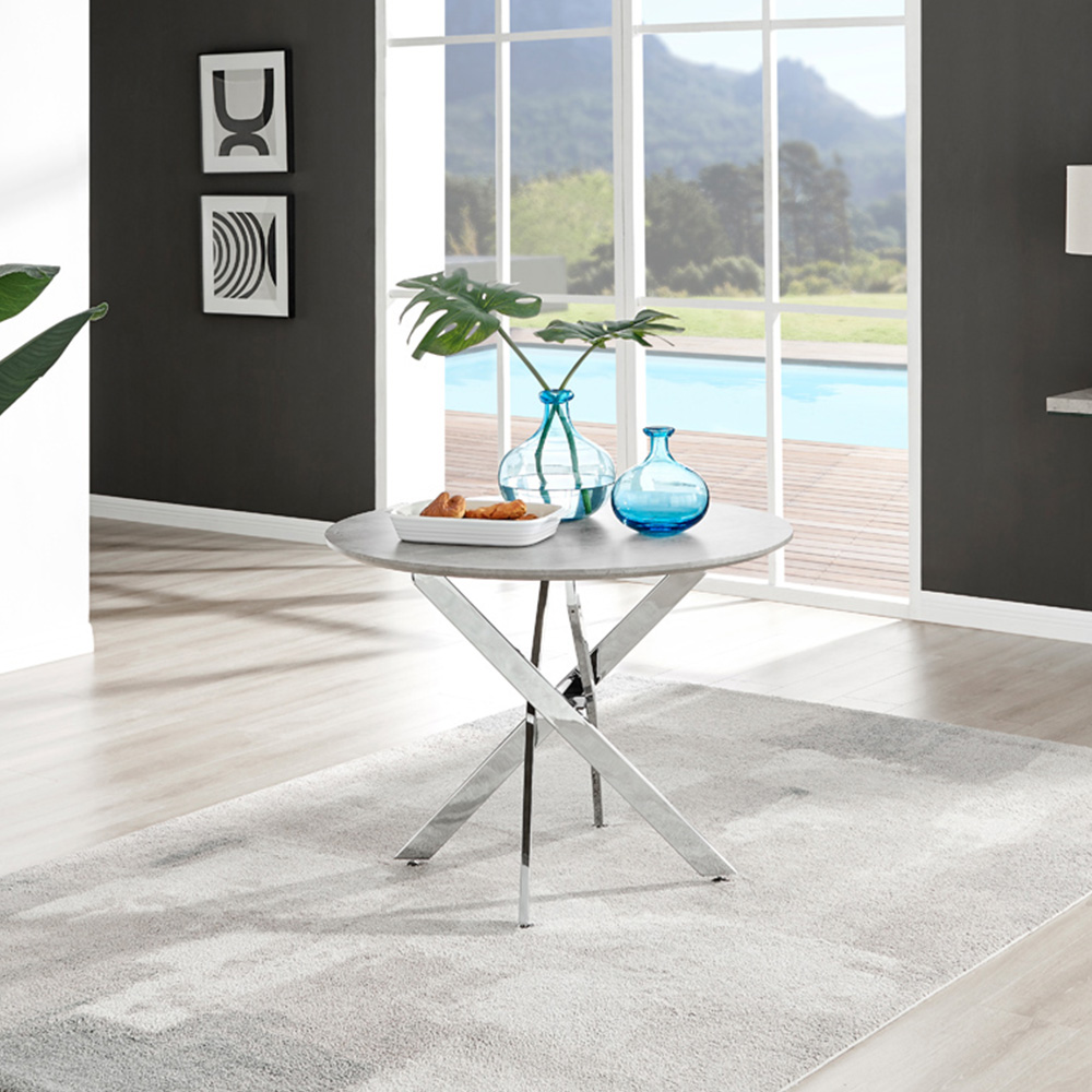 Furniturebox Arona 4 Seater Round Dining Table Concrete and Silver Image 8