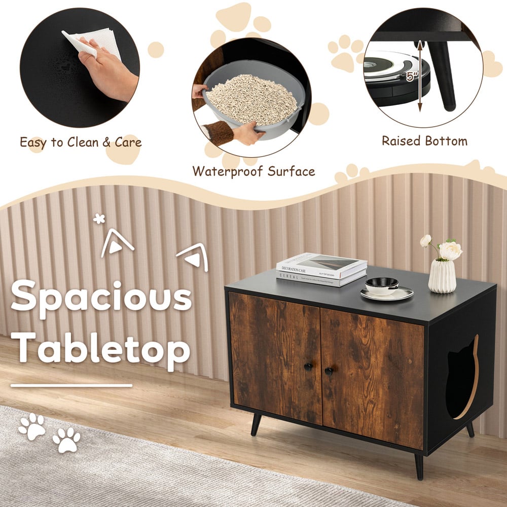 Costway Cat Litter Box Enclosure with Cat Head-Shaped Entry Image 5