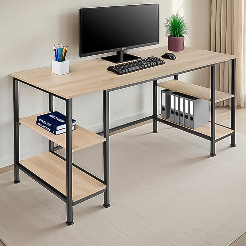 tectake Stoke 4 Shelf Oak Sonoma Office Desk Image 1