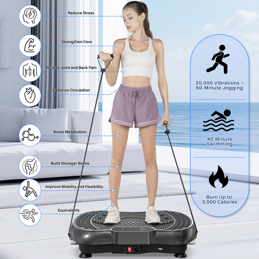 Rattrix Black Vibration Plate Exercise Machine with Bluetooth Speaker and LED Display Image 8