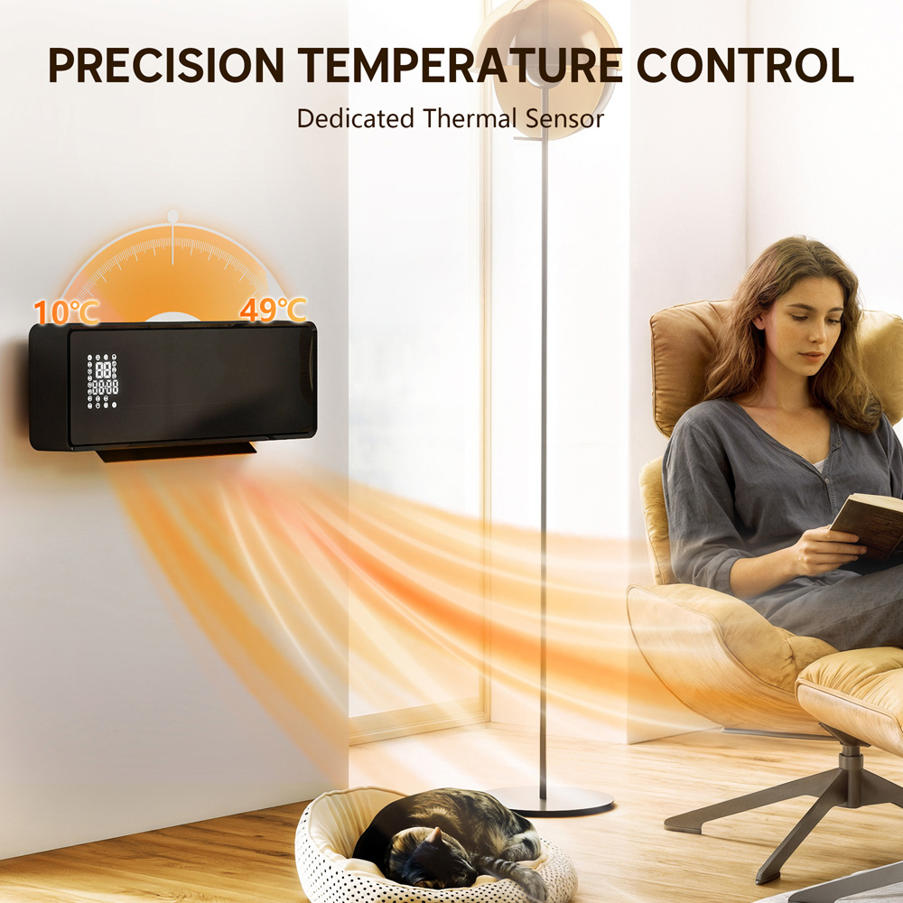 HOMCOM Black Ceramic Wall Mounted Electric Heater with Fan 2000W Image 7