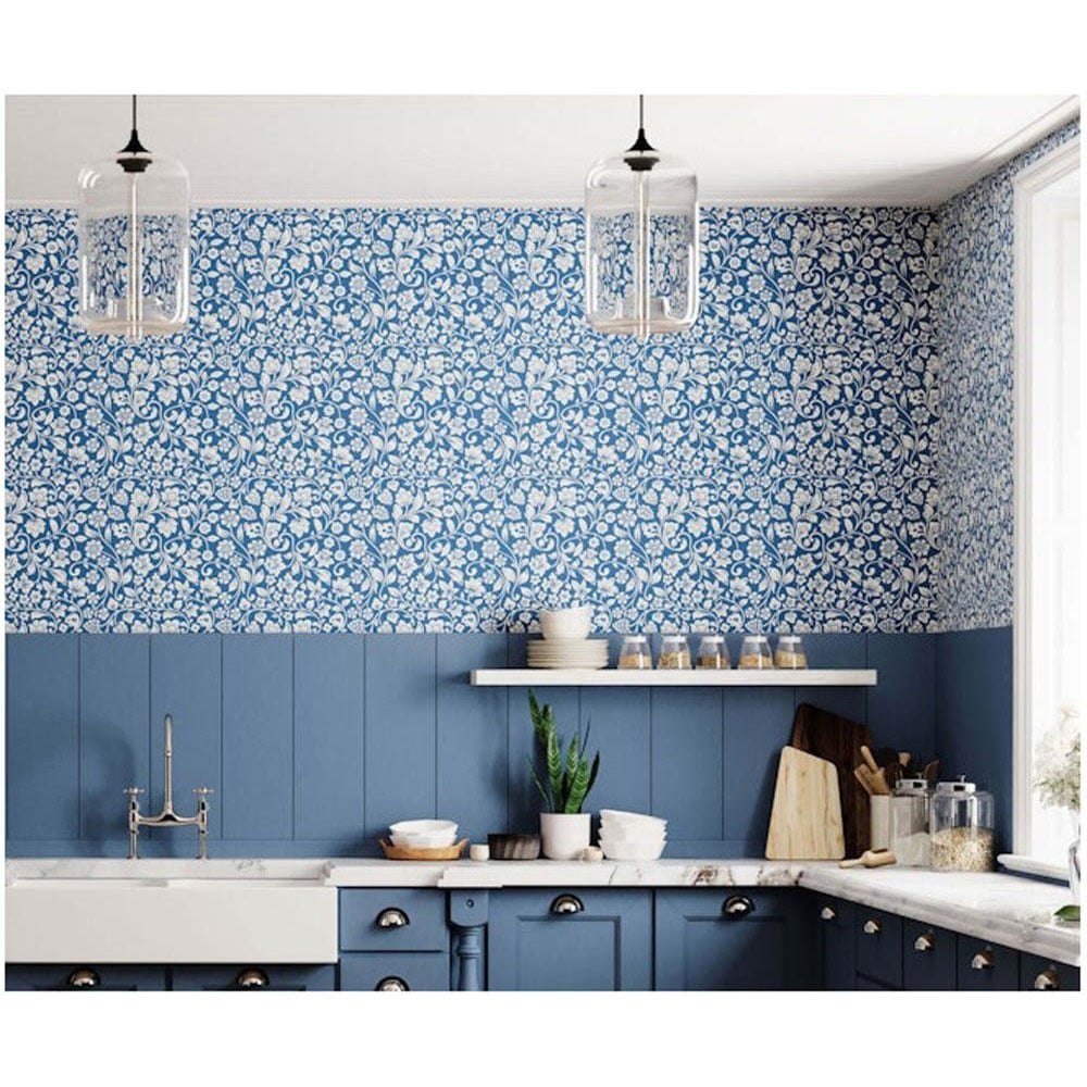 Bobbi Beck Eco Luxury Arts and Crafts Floral Blue Wallpaper Image 2